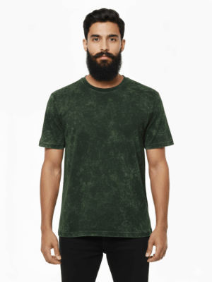 Distressed Forest Green T-Shirt: Vintage Acid Wash Crew Neck Tee