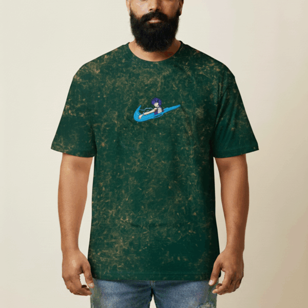 Wave Rider Anime Graphic Tee | Distressed Forest Green