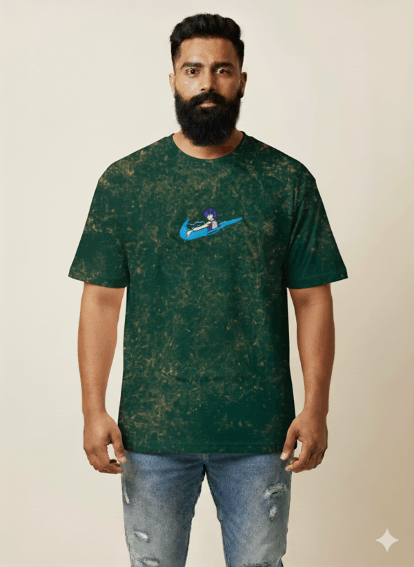 Wave Rider Anime Graphic Tee | Distressed Forest Green