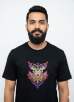 Psychedelic Owl T-Shirt: Vibrant, Embroidered Black Tee