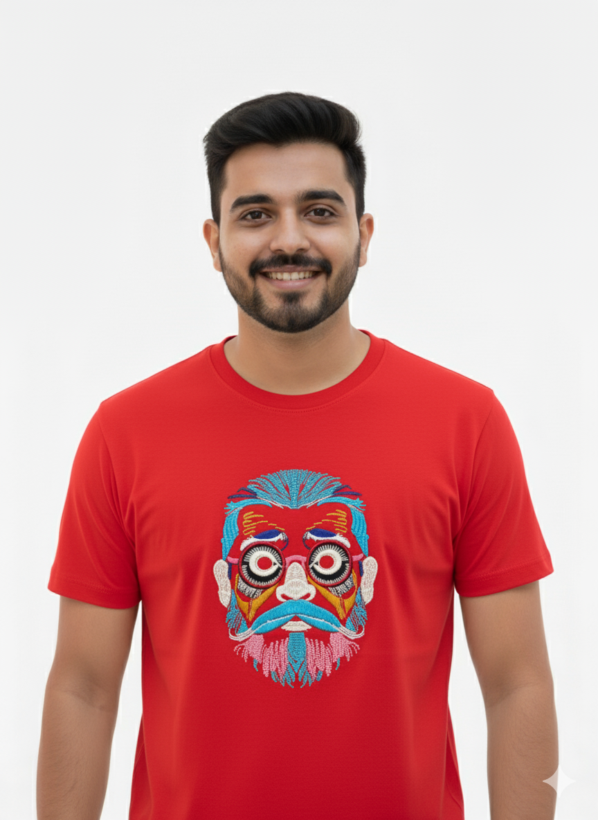 Urban Funk" Abstract Face Embroidered Oversized Black T-shirt | Men's Streetwear