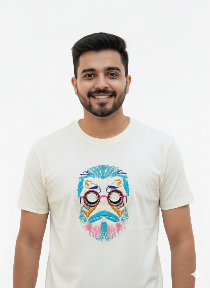 Urban Funk" Abstract Face Embroidered Oversized Black T-shirt | Men's Streetwear