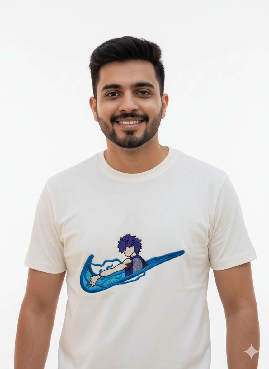 Giyu Tomioka Water Breathing Swoosh-Style Embroidered T-shirt | Demon Slayer Anime Tee