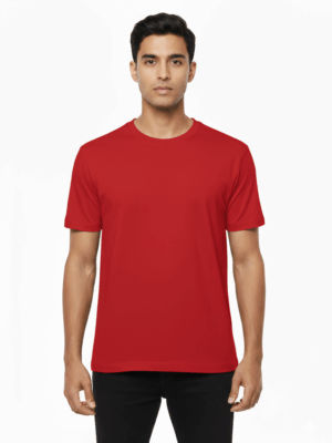 Vibrant Scarlet Red Crew Neck T-Shirt: Bold Essential Cotton Tee