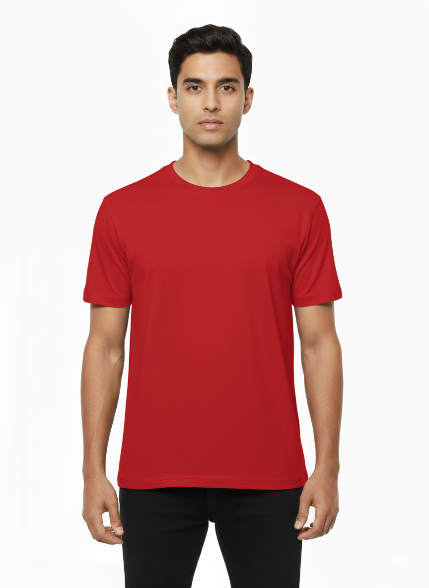 Vibrant Scarlet Red Crew Neck T-Shirt: Bold Essential Cotton Tee