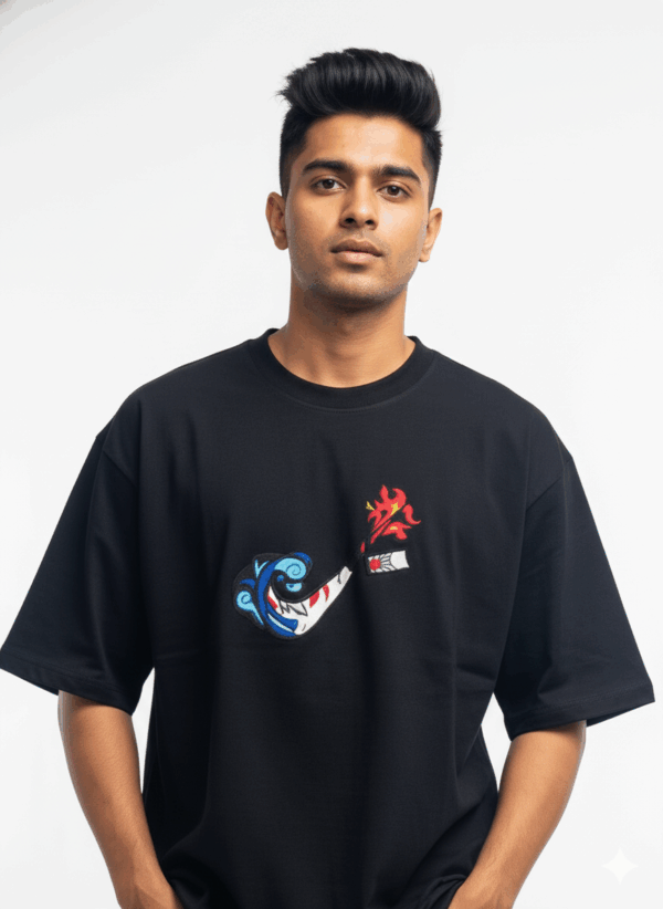 Dragon's Breath Black T-Shirt: Abstract Flame & Wave Graphic Tee