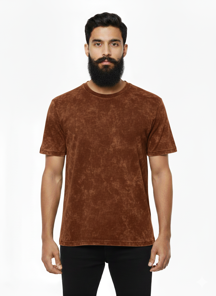 Earthy Brown Mineral Wash T-Shirt: Distressed Vintage-Look Tee