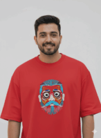 Urban Funk" Abstract Face Embroidered Oversized Black T-shirt | Men's Streetwear