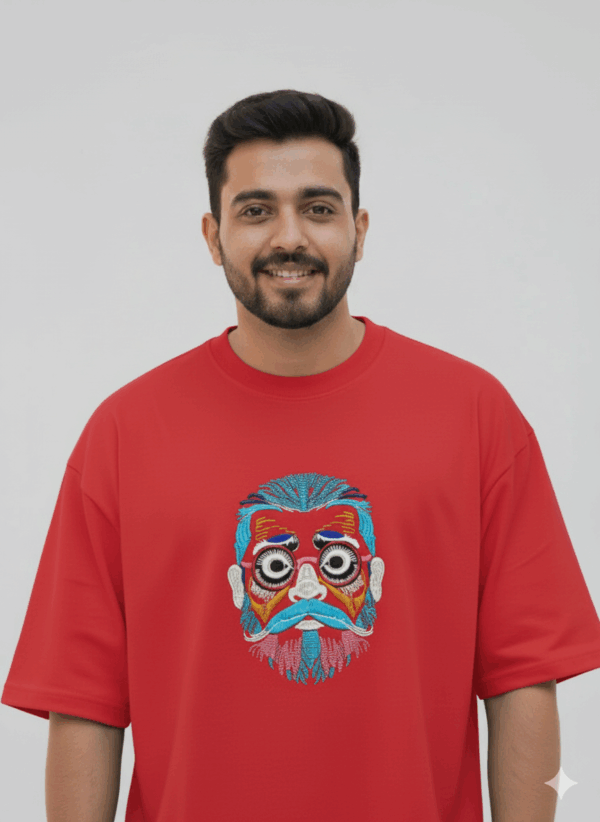 Urban Funk" Abstract Face Embroidered Oversized Black T-shirt | Men's Streetwear