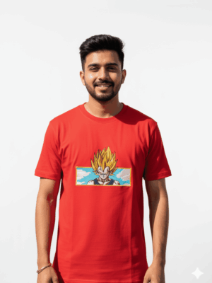 Super Saiyan Vegeta Embroidered Red T-shirt | Men's Dragon Ball Z Anime Apparel
