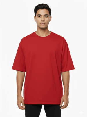 Vibrant Scarlet Red Crew Neck T-Shirt: Bold Essential Cotton Tee Oversize