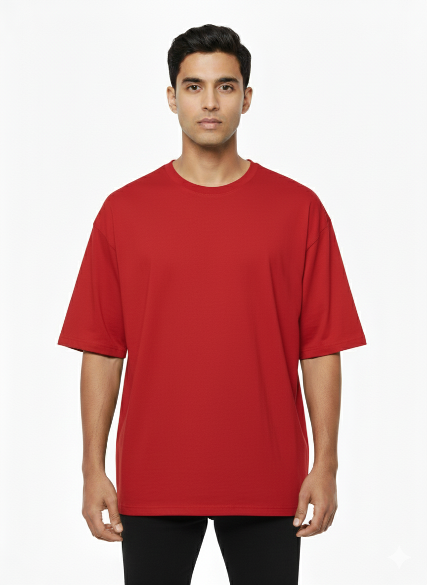 Vibrant Scarlet Red Crew Neck T-Shirt: Bold Essential Cotton Tee Oversize