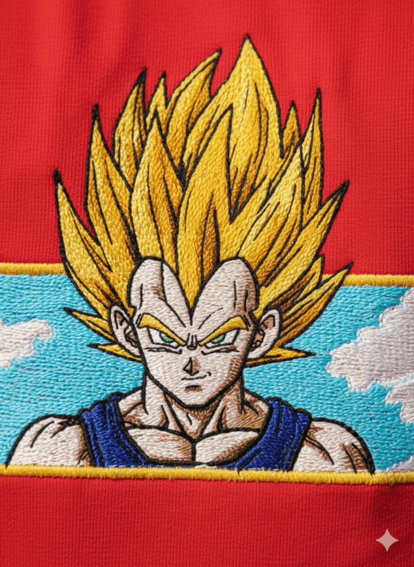 Super Saiyan Vegeta Embroidered Red T-shirt | Men's Dragon Ball Z Anime Apparel