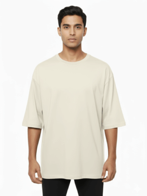 Premium Light Beige Crew Neck T-Shirt: Soft Neutral Essential Tee Oversize
