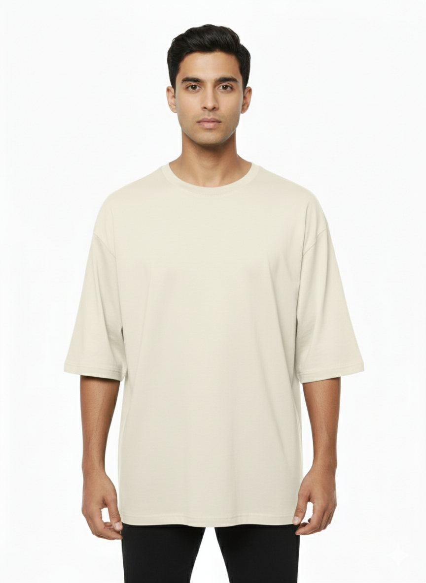 Premium Light Beige Crew Neck T-Shirt: Soft Neutral Essential Tee Oversize