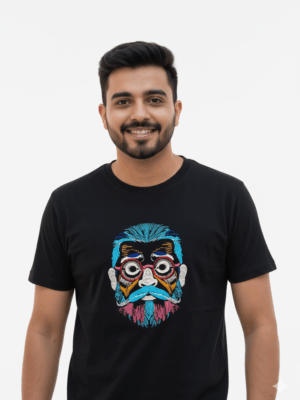 Urban Funk" Abstract Face Embroidered Oversized Black T-shirt | Men's Streetwear
