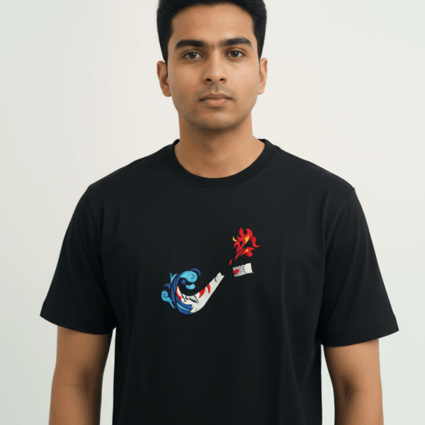 Dragon's Breath Black T-Shirt: Abstract Flame & Wave Graphic Tee