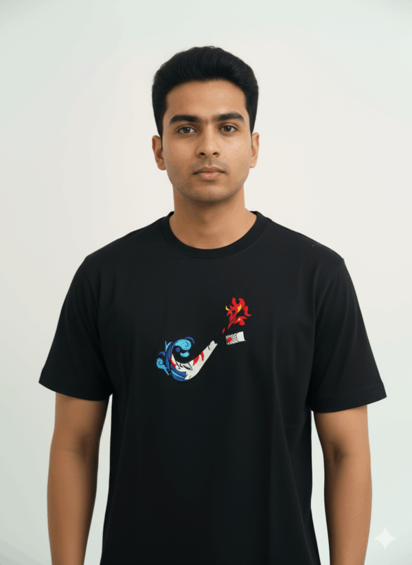 Dragon's Breath Black T-Shirt: Abstract Flame & Wave Graphic Tee