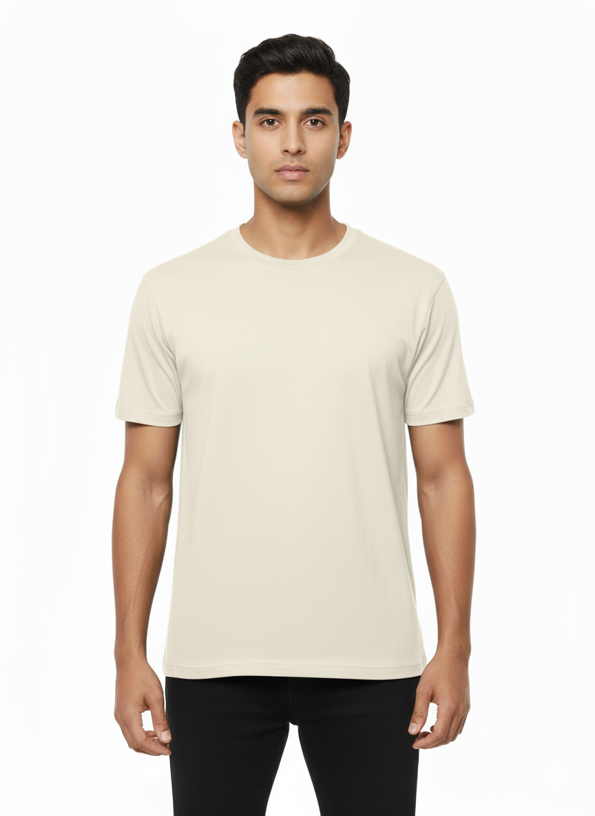 Premium Light Beige Crew Neck T-Shirt: Soft Neutral Essential Tee