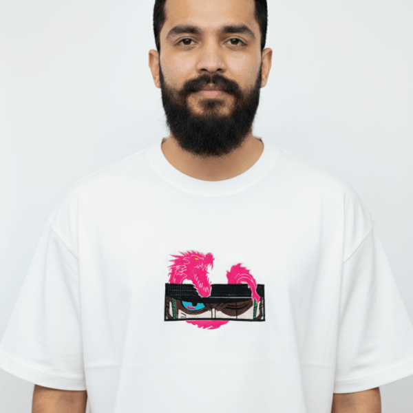 Fiery Gaze Dragon Eye T-Shirt: Unique Graphic White Tee