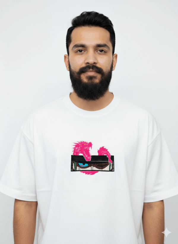 Fiery Gaze Dragon Eye T-Shirt: Unique Graphic White Tee