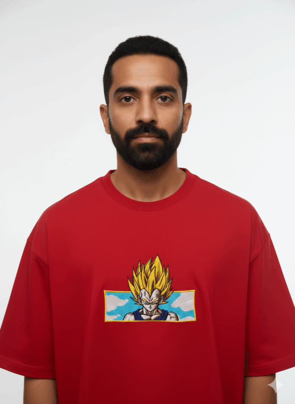 Super Saiyan Vegeta Embroidered Red T-shirt | Men's Dragon Ball Z Anime Apparel