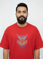 Psychedelic Owl T-Shirt: Vibrant, Embroidered Black Tee