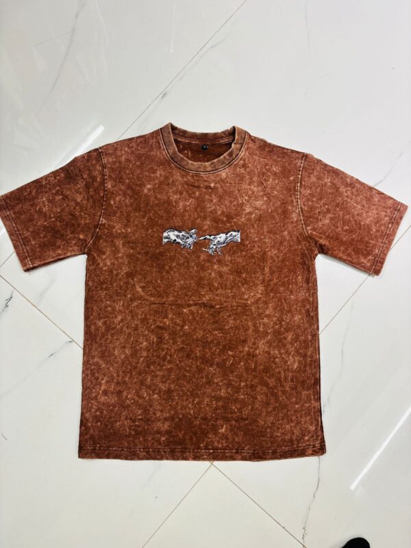 The Creation Touch – Brown Acid Wash Embroidered Oversized T-Shirt