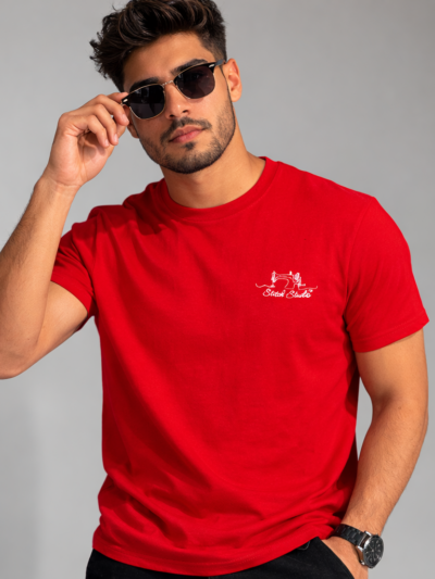 Red Minimal Logo T-Shirt for Men | Premium Cotton Casual Wear Stylish Tee
