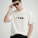 Beige Travel Graphic T-Shirt for Men | Airplane Globe Camera Print Casual Tee