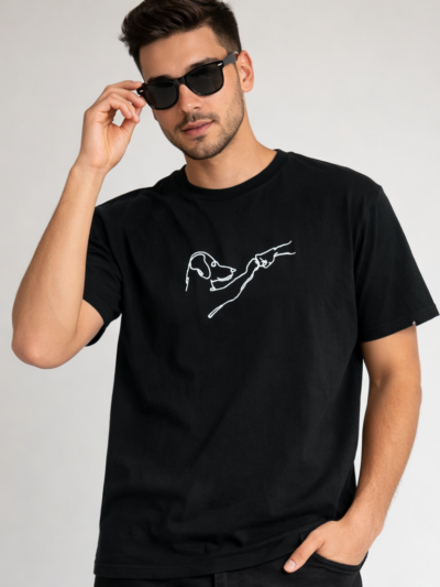 Black Dog Line Art T-Shirt for Men | Minimal Graphic Premium Cotton Casual Tee