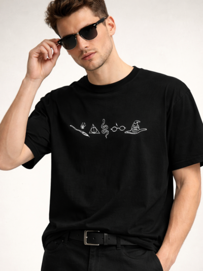 Black Wizard Graphic T-Shirt for Men | Magic Symbols Minimal Cotton Casual Tee