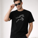 Black Horse Line Art T-Shirt for Men | Minimal Graphic Premium Cotton Casual Tee