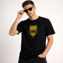 Black Owl Graphic T-Shirt for Men | Golden Print Premium Cotton Casual Tee