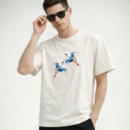 Beige Crane Bird Graphic T-Shirt for Men | Minimal Artistic Cotton Casual Tee