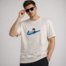 Beige Anime Graphic T-Shirt for Men | Minimal Character Print Cotton Casual Tee