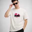 Beige Dragon Graphic T-Shirt for Men | Minimal Artistic Cotton Casual Tee