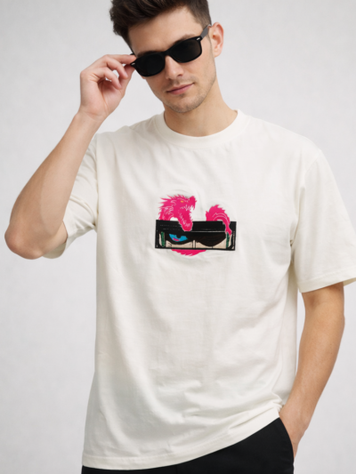 Beige Dragon Graphic T-Shirt for Men | Minimal Artistic Cotton Casual Tee