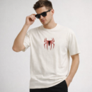 Beige Spider Graphic T-Shirt for Men & Women | Minimal Red Print Cotton Casual Tee
