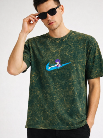 Green Acid Wash Anime T-Shirt for Men & Women | Premium Cotton Streetwear Graphic Tee