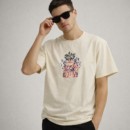 Beige Anime Warrior Graphic T-Shirt for Men | Minimal Cotton Casual Streetwear Tee