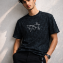 Black Acid Wash World Map Travel Graphic T-Shirt | Minimal Travel Theme Cotton Tee for Men & Women
