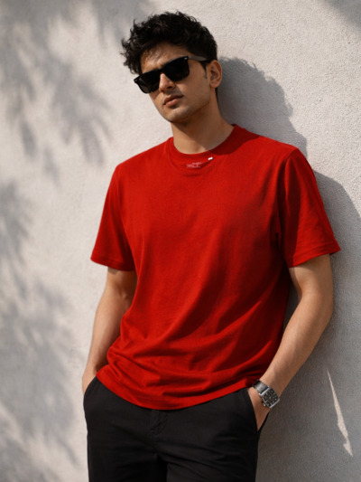 Bold Red Plain T-Shirt | Premium Cotton Minimal Basic Tee for Men & Women