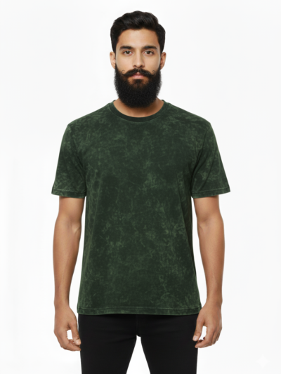 Distressed Forest Green T-Shirt: Vintage Acid Wash Crew Neck Tee