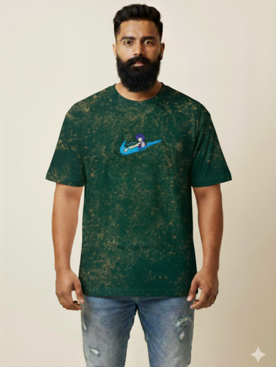 Wave Rider Anime Graphic Tee | Distressed Forest Green