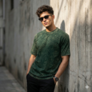 Olive Green Acid Wash T-Shirt | Premium Vintage Style Cotton Tee for Men