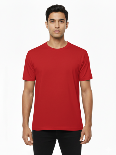 Vibrant Scarlet Red Crew Neck T-Shirt: Bold Essential Cotton Tee
