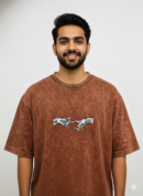 The Creation Touch – Brown Acid Wash Embroidered Oversized T-Shirt