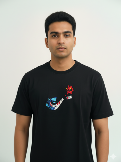 Dragon's Breath Black T-Shirt: Abstract Flame & Wave Graphic Tee