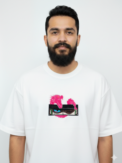 Fiery Gaze Dragon Eye T-Shirt: Unique Graphic White Tee
